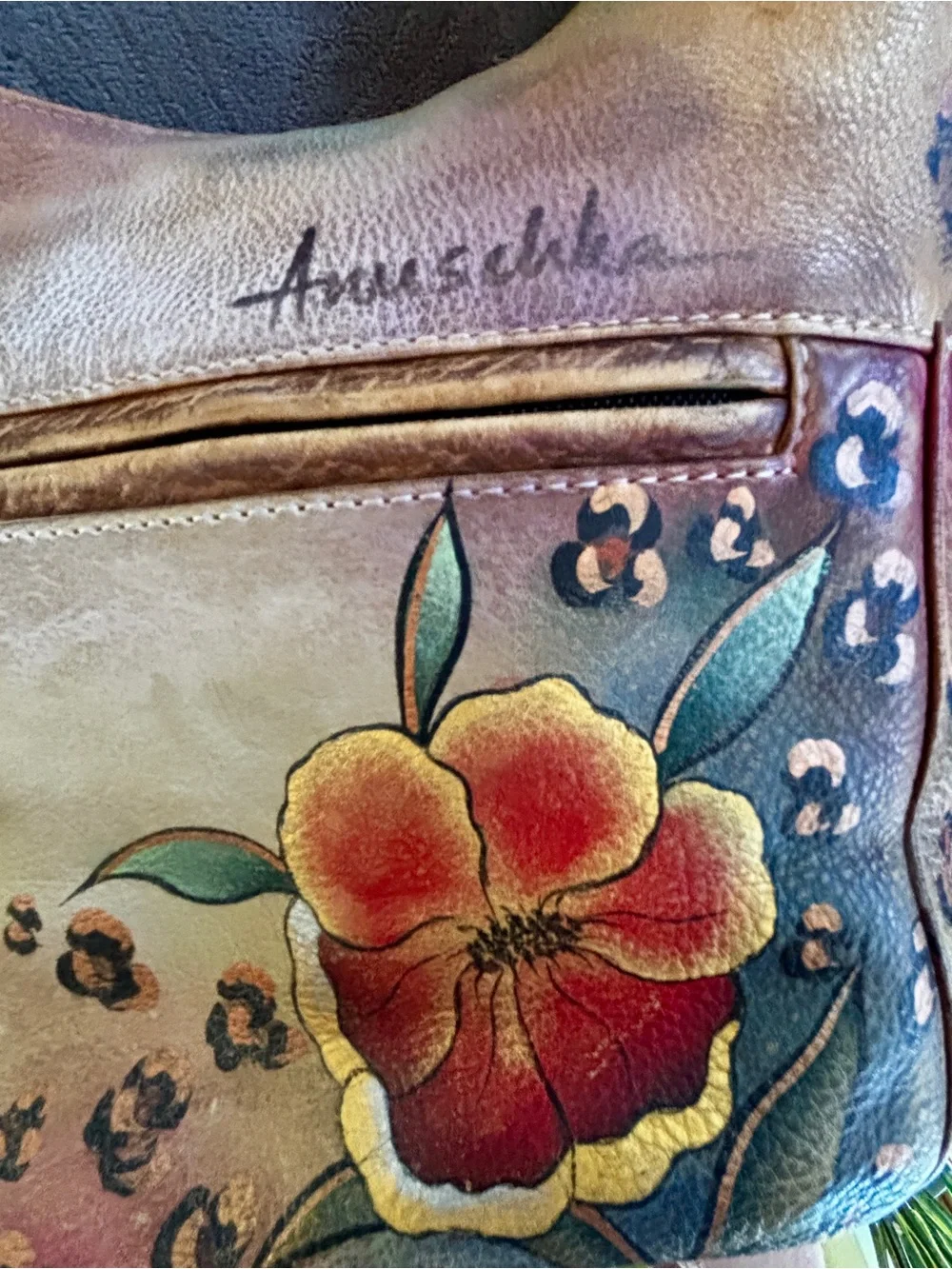 Anuschka Hand Painted Leather Hobo Bag Floral